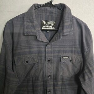 Fasthouse Saturday Night Special Flannel Shirt Charcoal Grey Stripe Mens Size XL